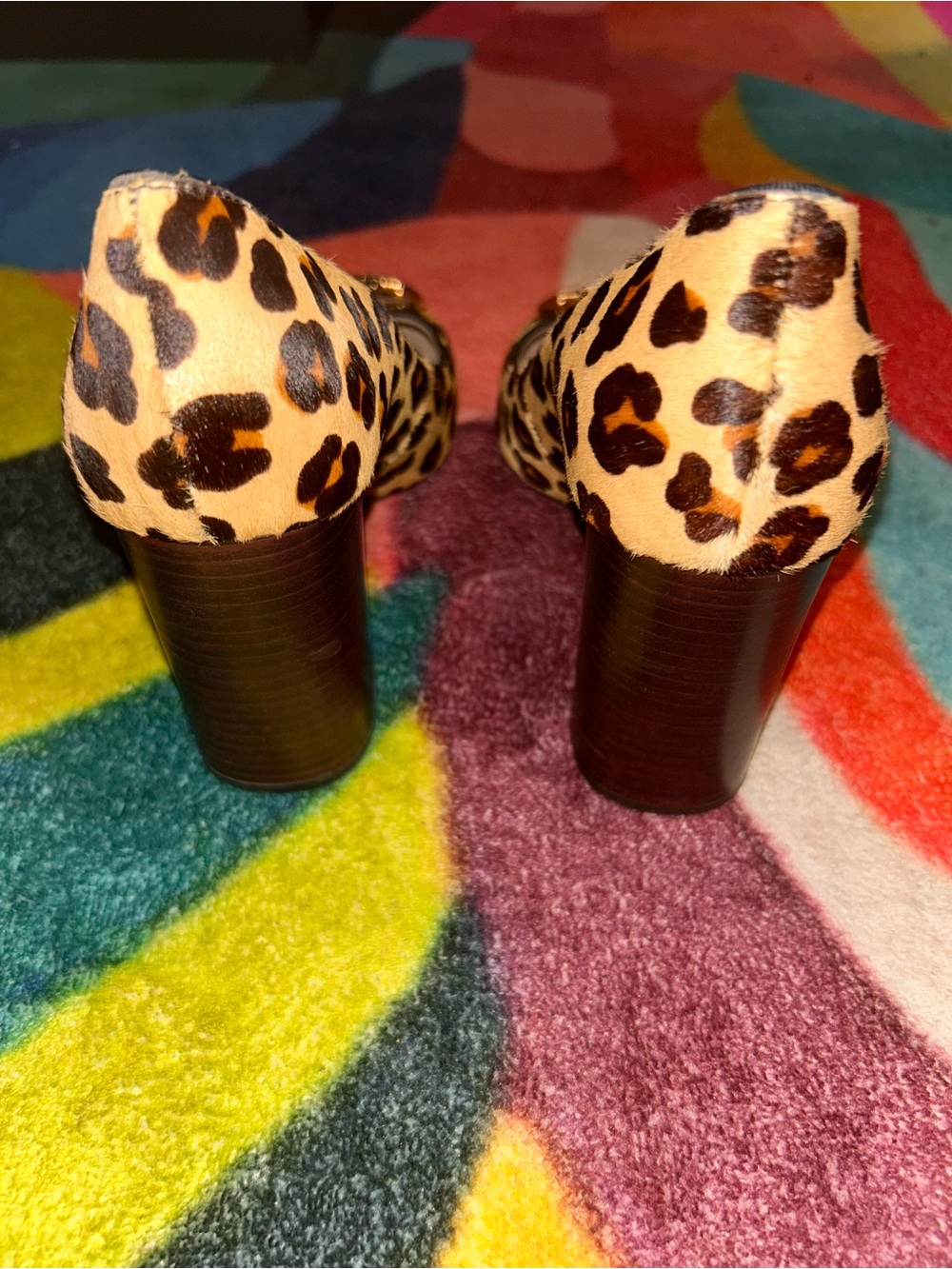 Tory Burch Leopard Print Block Heel Pumps - Tan/Black/Gold - Picture 6 of 7